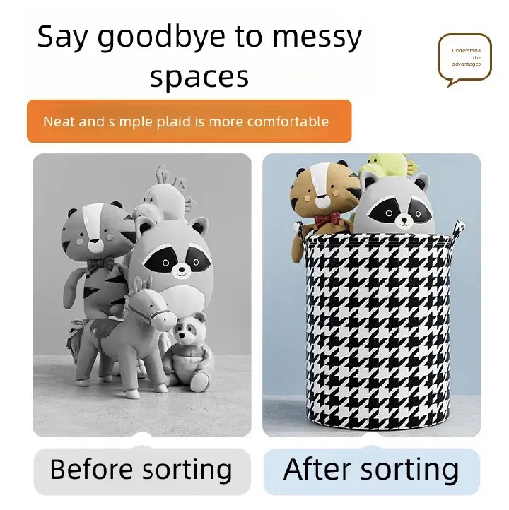 Stylish Houndstooth Fabric Laundry & Storage Baskets , Modern Black & White Pattern | 💪 Durable Foldable Design with Sturdy Handles | 🧦 Perfect for Laundry, Toys, or Home Organizer