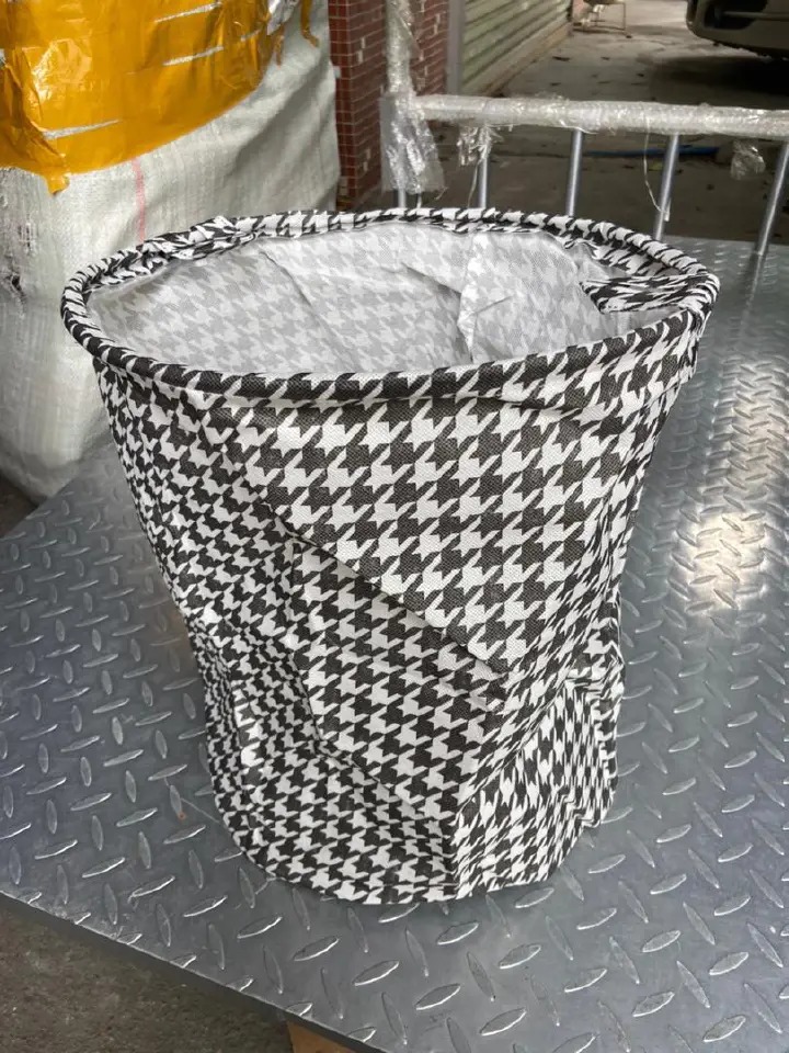Stylish Houndstooth Fabric Laundry & Storage Baskets , Modern Black & White Pattern | 💪 Durable Foldable Design with Sturdy Handles | 🧦 Perfect for Laundry, Toys, or Home Organizer