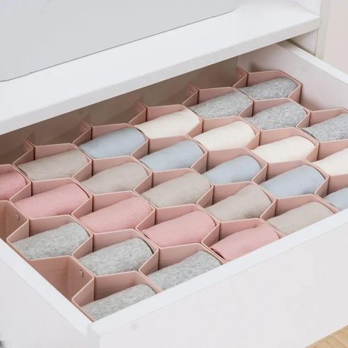 8-Piece Honeycomb Drawer Divider Organizer for Socks, Underwear & Small Clothes | Space Saving Closet Storage | Foldable, Durable & Easy to Install Wardrobe Organizer