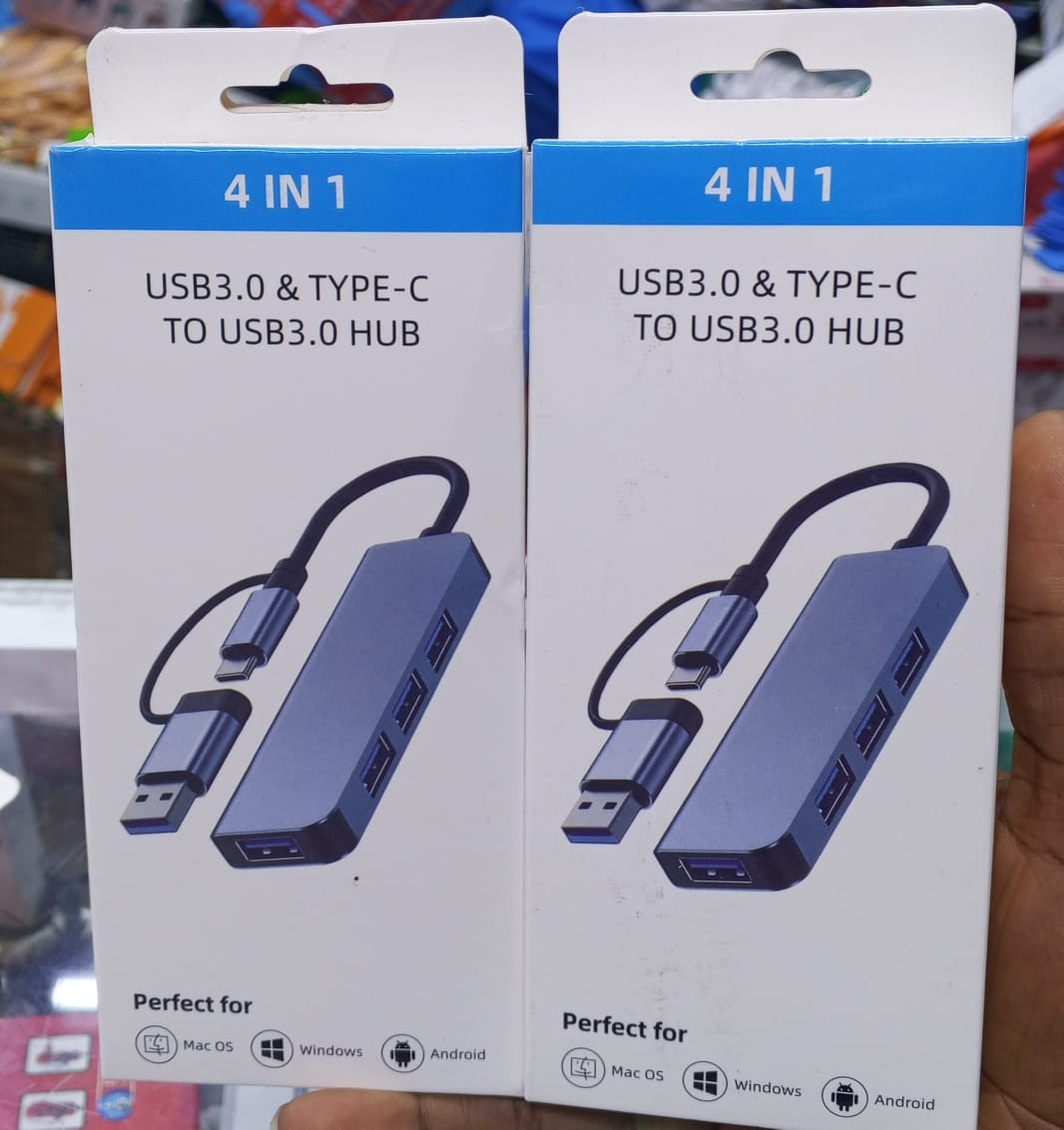 4-in-1 USB Hub USB3.0&Type-C to USB3.0 Hub Ports perfect for MacOS, Windows and Android Devices Docking Station