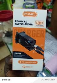 PUNEX JY-719 45W PD & QC3.0 Super Fast Charger Dual Port USB-C + USB-A Wall Adapter with 1M Cable for iPhone Samsung Android Laptops - Fast Safe Charging