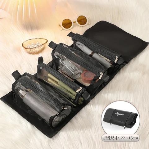 4 In1 quality Cosmetic Bag Nylon Mesh Detachable Makeup Box Multifunctional Large capacity Capacity with Zipper Portable for Female Summer Travel
