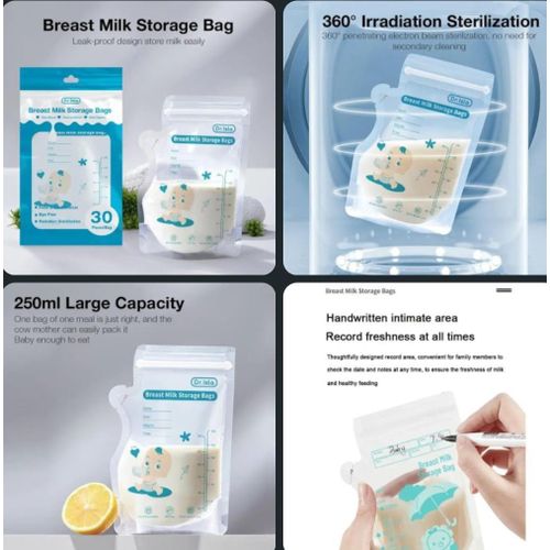 30pcs Breast Milk Freezer Storage Bags 180ml – Leakproof, Free Breastmilk Preservation Pouches for Baby Feeding, Freezer Safe & Durable for Nursing Moms