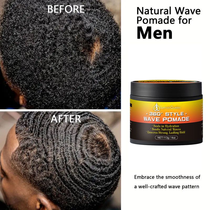 360° Wave Pomade. This product is designed for men to help create and maintain defined waves.boosts natural waves, and provides a strong, lasting hold. 
Formula: It is a water-based formula, which is