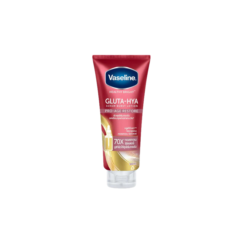 Vaseline Gluta-Hya Serum Burst Lotion Pro-Age Restore.- Vaseline Healing Jelly locks moisture deep within restoring skin's natural balance Address the signs of aging early on with the power