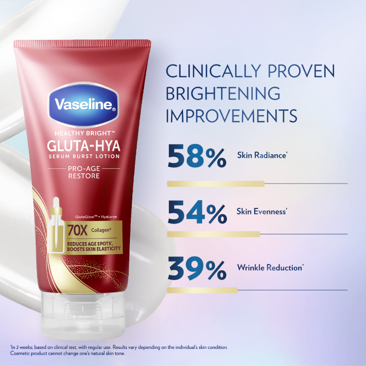 Vaseline Gluta-Hya Serum Burst Lotion Pro-Age Restore.- Vaseline Healing Jelly locks moisture deep within restoring skin's natural balance Address the signs of aging early on with the power