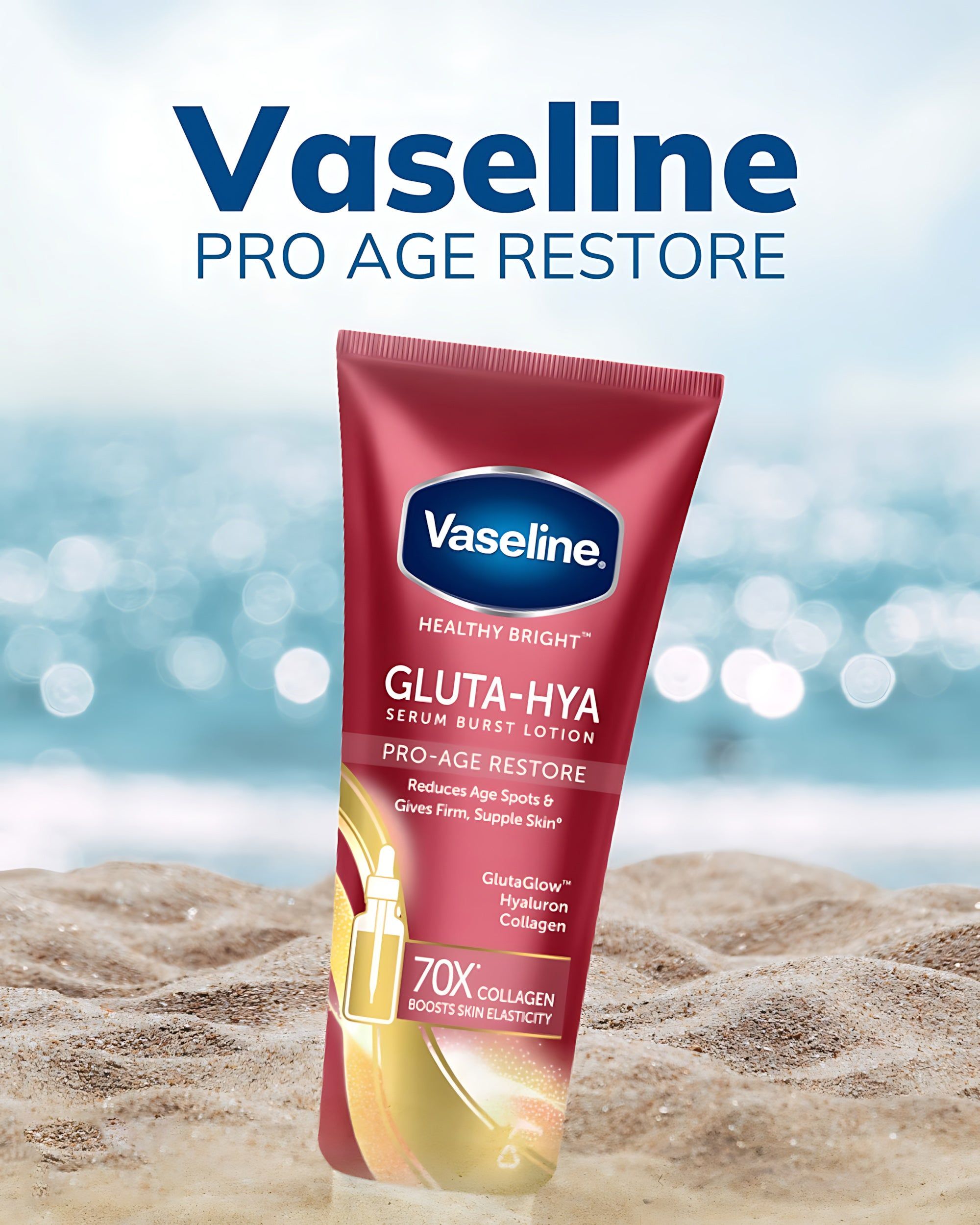 Vaseline Gluta-Hya Serum Burst Lotion Pro-Age Restore.- Vaseline Healing Jelly locks moisture deep within restoring skin's natural balance Address the signs of aging early on with the power