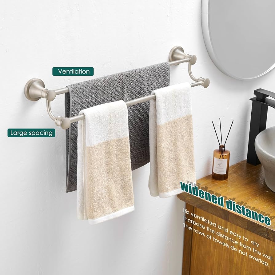 54cm Double Pole Towel Holder Ideal for home bathroom, living room, kitchen, etc. You can hang enough towels on it with wall mounted style. It's nice for home decoration with modern style.