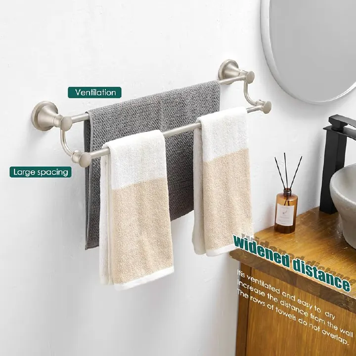 54cm Double Pole Towel Holder Ideal for home bathroom, living room, kitchen, etc. You can hang enough towels on it with wall mounted style. It's nice for home decoration with modern style.