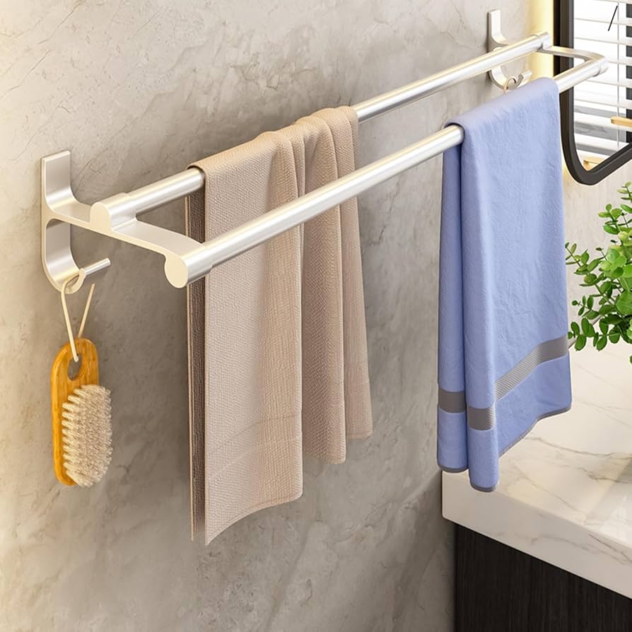 54cm Double Pole Towel Holder Ideal for home bathroom, living room, kitchen, etc. You can hang enough towels on it with wall mounted style. It's nice for home decoration with modern style.