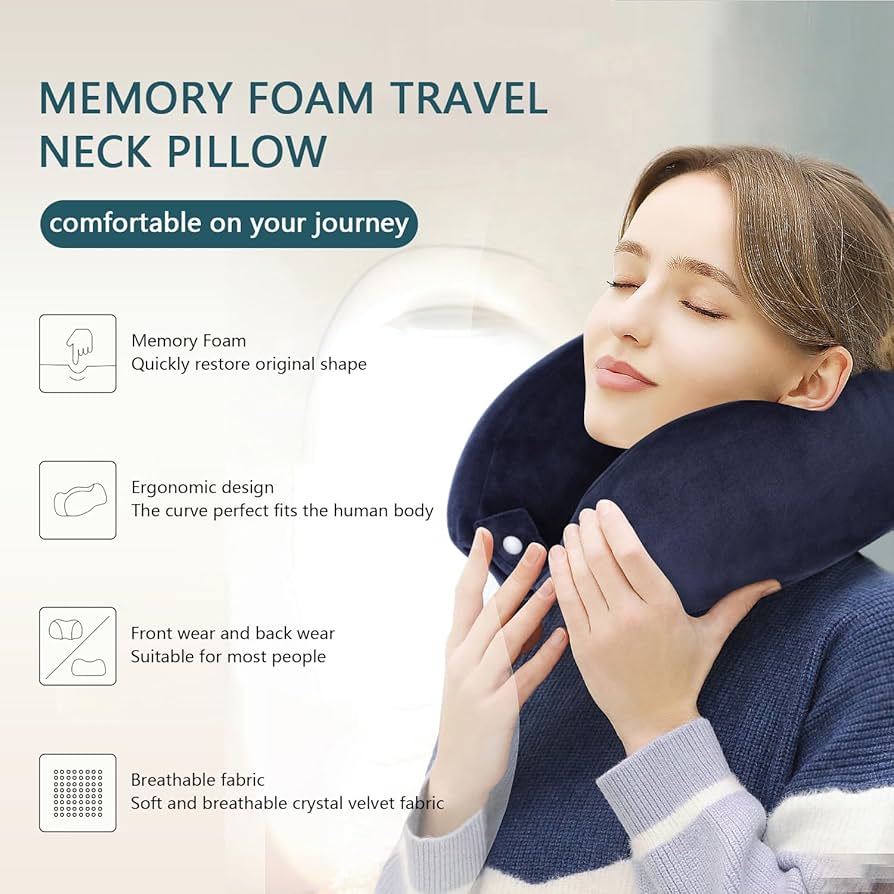 Comfort Memory Foam Pillow Suitable For Adults & Kids,Fashion Embroidered New Travel U-Shaped Pillow, Cotton Suede Neck Pillow, Car Leisure Travel Pillow U-shaped ring care, fits the cervical spine.