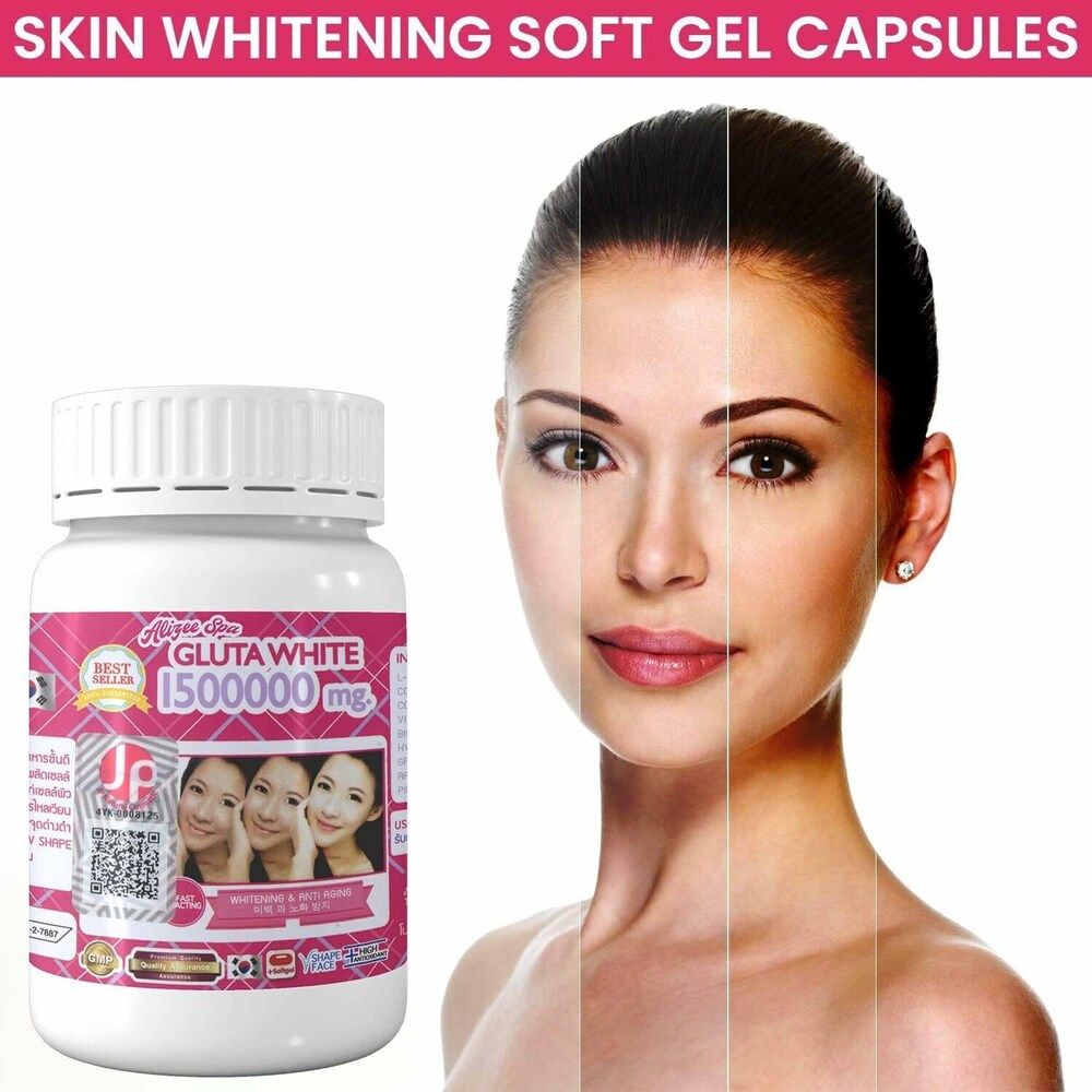 Supreme Gluta White 1500000mg skin whitening and anti-aging softgel capsules It also aims to moisturize and tighten the skin, contributing to a "V-shape" appearance, and nourishes hair and nails.