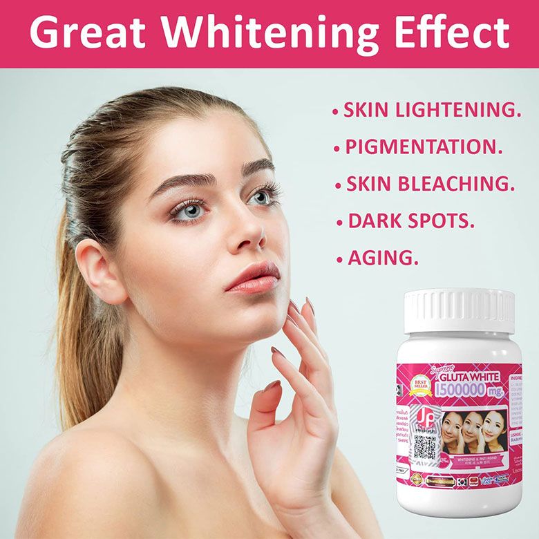 Supreme Gluta White 1500000mg skin whitening and anti-aging softgel capsules It also aims to moisturize and tighten the skin, contributing to a "V-shape" appearance, and nourishes hair and nails.