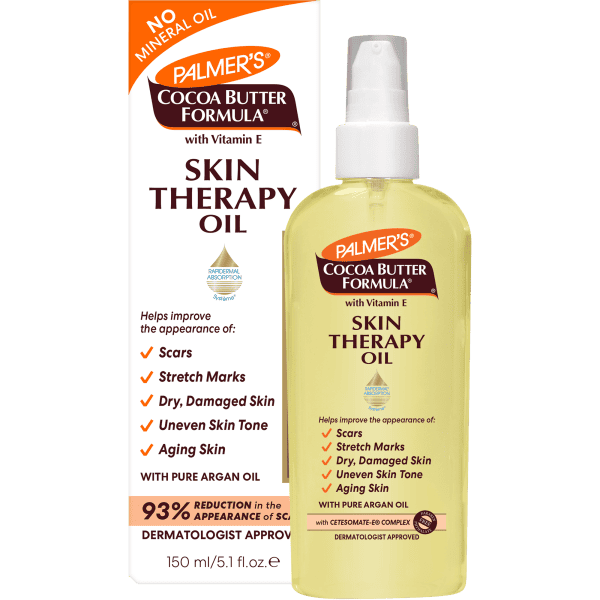 PALMER'S Cocoa Butter Formula Skin Therapy Oil With Vitamin E- 150ml improve the overall appearance of skin by addressing common concerns such as scars, stretch marks, dryness, uneven tone ,and aging.