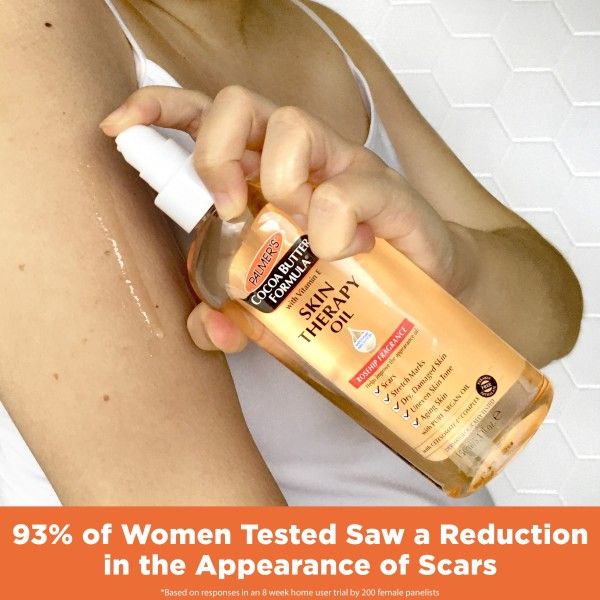 PALMER'S Cocoa Butter Formula Skin Therapy Oil With Vitamin E- 150ml improve the overall appearance of skin by addressing common concerns such as scars, stretch marks, dryness, uneven tone ,and aging.