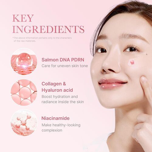 Medicube PDRN Pink Collagen Capsule Cream, containing collagen, niacinamide, and hyaluronic acid, designed to firm, brighten, hydrate, and strengthen the skin barrier for a radiant, "glass-skin" glow