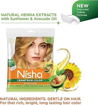 Nisha Crème Hair Color, Permanent Blonde Hair Dye Color, 100% Gray Coverage, Golden Blonde, 120gm These herbs constitute a perfect blend for hair color and work on all different hair types and texture