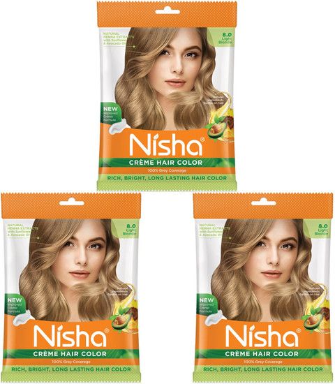 Nisha Crème Hair Color, Permanent Blonde Hair Dye Color, 100% Gray Coverage, Golden Blonde, 120gm These herbs constitute a perfect blend for hair color and work on all different hair types and texture