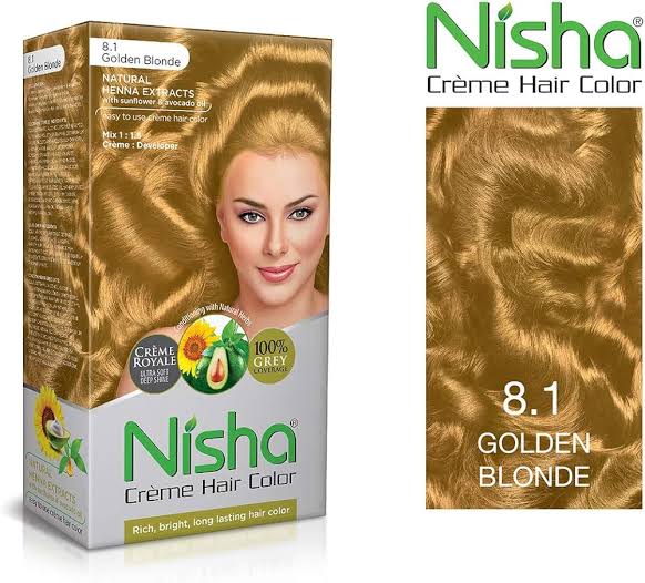 Nisha Crème Hair Color, Permanent Blonde Hair Dye Color, 100% Gray Coverage, Golden Blonde, 120gm These herbs constitute a perfect blend for hair color and work on all different hair types and texture