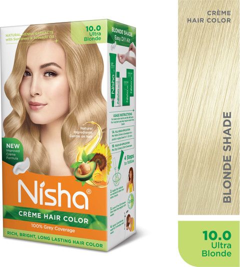 Nisha Crème Hair Color, Permanent Blonde Hair Dye Color, 100% Gray Coverage, Golden Blonde, 120gm These herbs constitute a perfect blend for hair color and work on all different hair types and texture