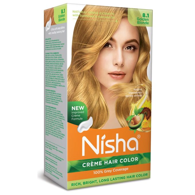 Nisha Crème Hair Color, Permanent Blonde Hair Dye Color, 100% Gray Coverage, Golden Blonde, 120gm These herbs constitute a perfect blend for hair color and work on all different hair types and texture