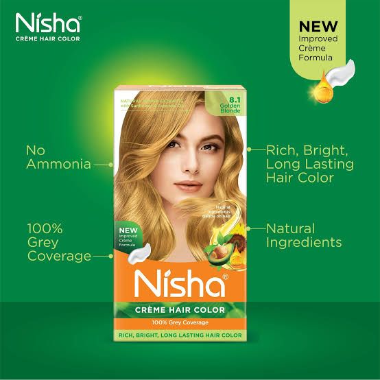 Nisha Crème Hair Color, Permanent Blonde Hair Dye Color, 100% Gray Coverage, Golden Blonde, 120gm These herbs constitute a perfect blend for hair color and work on all different hair types and texture