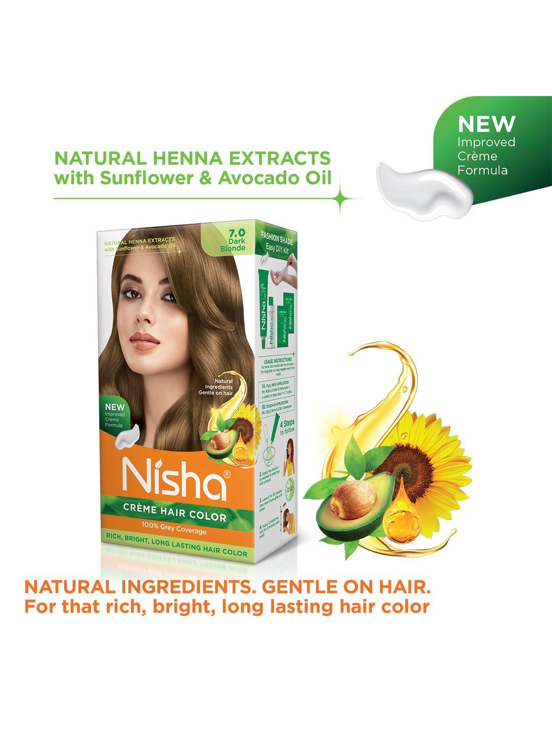 Nisha Crème Hair Color, Permanent Blonde Hair Dye Color, 100% Gray Coverage, Golden Blonde, 120gm These herbs constitute a perfect blend for hair color and work on all different hair types and texture
