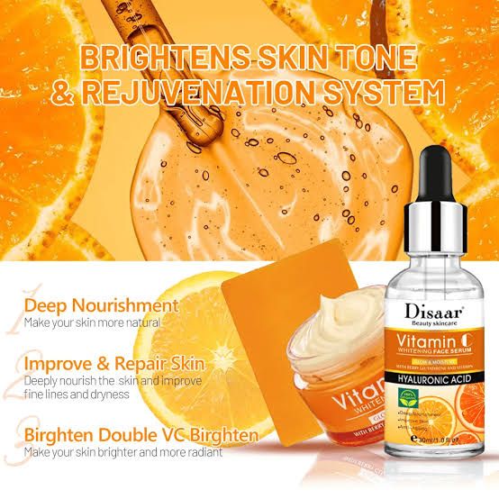Disaar Vitamin C & Hyaluronic Acid Face Serum/anti-aging Serum it protects the skin from harsh sun, helps the skin to restore whiteness, stimulates collagen production, prevents the skin from sagging.