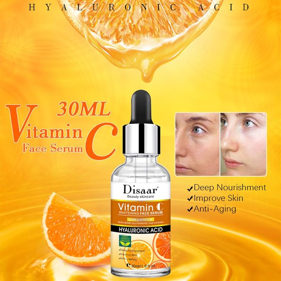 Disaar Vitamin C & Hyaluronic Acid Face Serum/anti-aging Serum it protects the skin from harsh sun, helps the skin to restore whiteness, stimulates collagen production, prevents the skin from sagging.