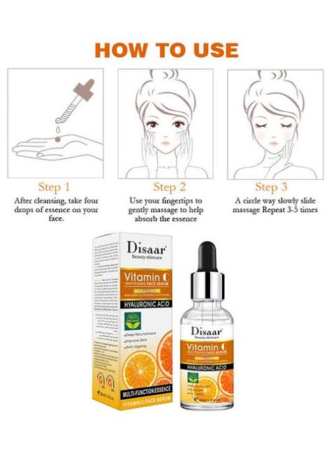 Disaar Vitamin C & Hyaluronic Acid Face Serum/anti-aging Serum it protects the skin from harsh sun, helps the skin to restore whiteness, stimulates collagen production, prevents the skin from sagging.