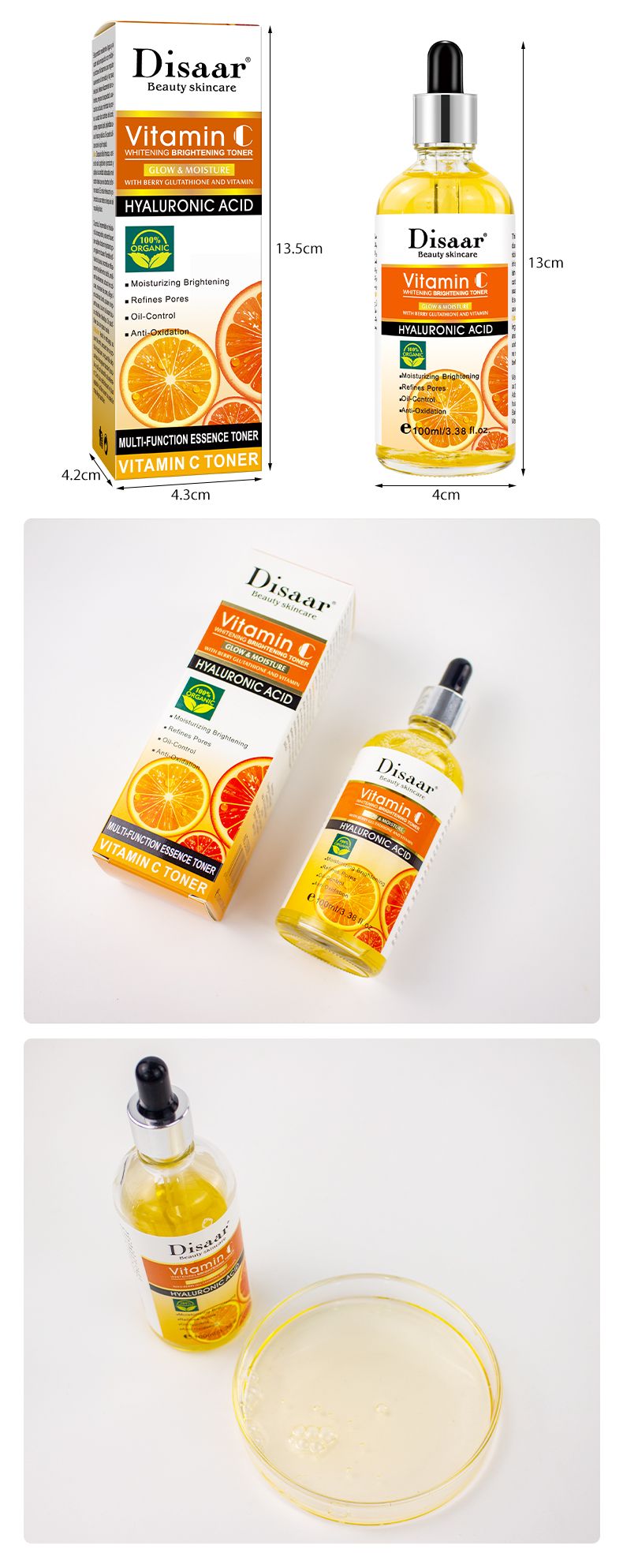 Disaar Vitamin C & Hyaluronic Acid Face Serum/anti-aging Serum it protects the skin from harsh sun, helps the skin to restore whiteness, stimulates collagen production, prevents the skin from sagging.