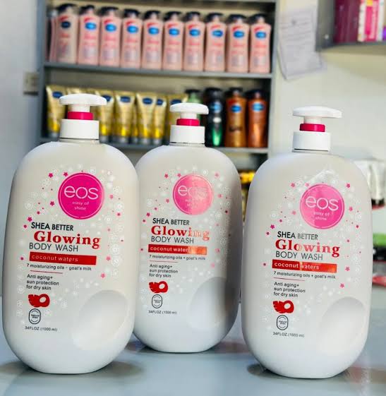 EOS Shea Butter Glowing Body Wash (Coconut Waters) - An antiaging body cleanser with shea butter, coconut water, 7 moisturizing oils, and goat’s milk,cleanses deeply & hydrating makes skin soft smooth