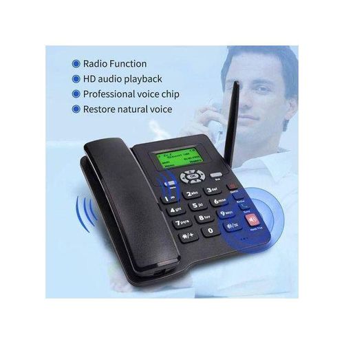 GSM FWP 6588 Fixed Wireless Phone - With SIM Card Slot, Caller ID, Dot-matrixed Display , Multi-languages Selection is compatible with any GSM SIM card in Kenya (Safaricom, Airtel, Telkom ) .