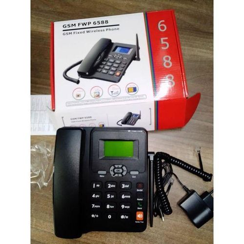 GSM FWP 6588 Fixed Wireless Phone - With SIM Card Slot, Caller ID, Dot-matrixed Display , Multi-languages Selection is compatible with any GSM SIM card in Kenya (Safaricom, Airtel, Telkom ) .
