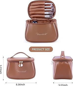 Makeup Bag, Portable Cosmetic Bag, Large Capacity Travel Makeup Organizer, Leather Cosmetic Brush Case for Women Toiletry Bag for Girls with Handle and Divide