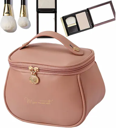 Makeup Bag, Portable Cosmetic Bag, Large Capacity Travel Makeup Organizer, Leather Cosmetic Brush Case for Women Toiletry Bag for Girls with Handle and Divide