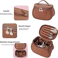 Makeup Bag, Portable Cosmetic Bag, Large Capacity Travel Makeup Organizer, Leather Cosmetic Brush Case for Women Toiletry Bag for Girls with Handle and Divide