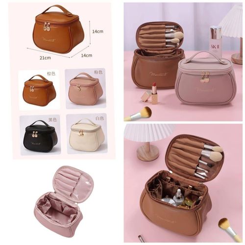 Makeup Bag, Portable Cosmetic Bag, Large Capacity Travel Makeup Organizer, Leather Cosmetic Brush Case for Women Toiletry Bag for Girls with Handle and Divide