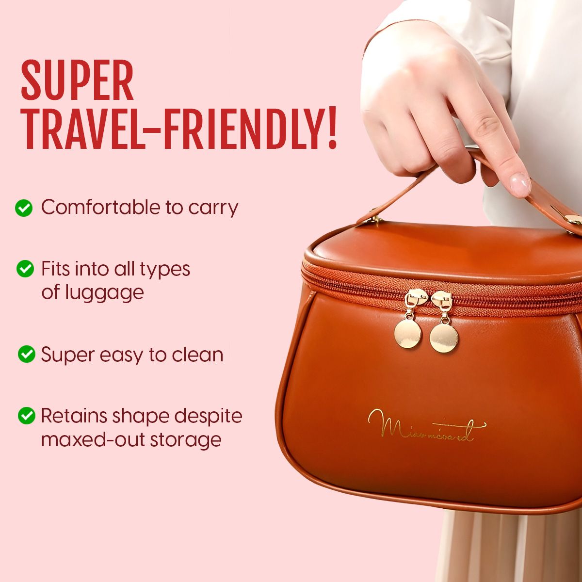 Makeup Bag, Portable Cosmetic Bag, Large Capacity Travel Makeup Organizer, Leather Cosmetic Brush Case for Women Toiletry Bag for Girls with Handle and Divide