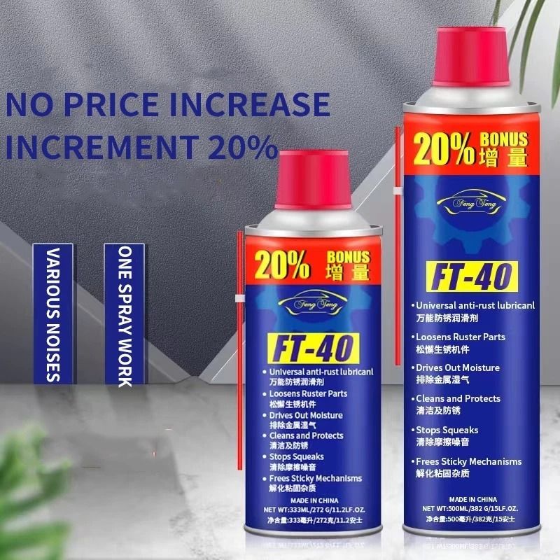 FT-40 Multi-Purpose Lubricant Spray – Rust Remover, Cleaner & Protector.Designed to penetrate stuck parts, reduce friction, and protect metal surfaces, it is ideal for household, automotive, workshop.