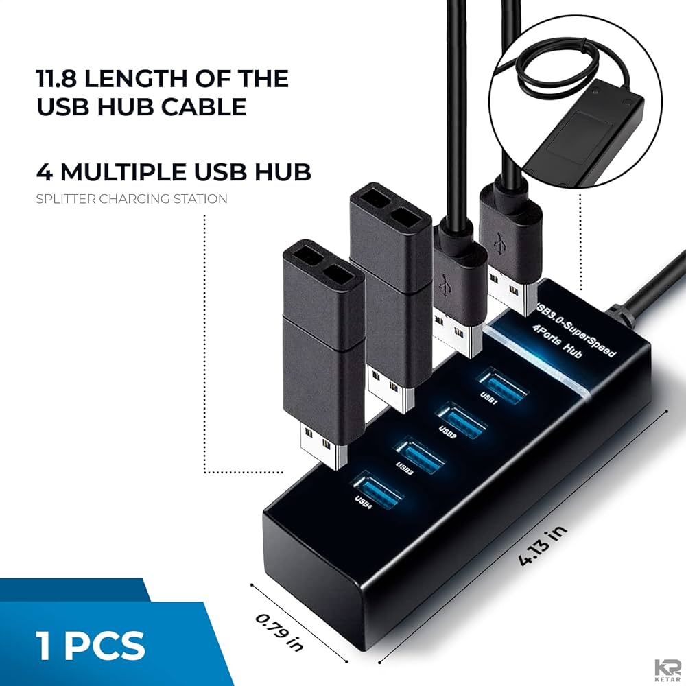HUB Usb 3.0 HUB 4 Port For Laptop/PC .The USB hub supports multiple systems such as for MacBook Air,Laptop,iMac,PC,USB Flash Drives,Hard Drive 【Protect External Devices】