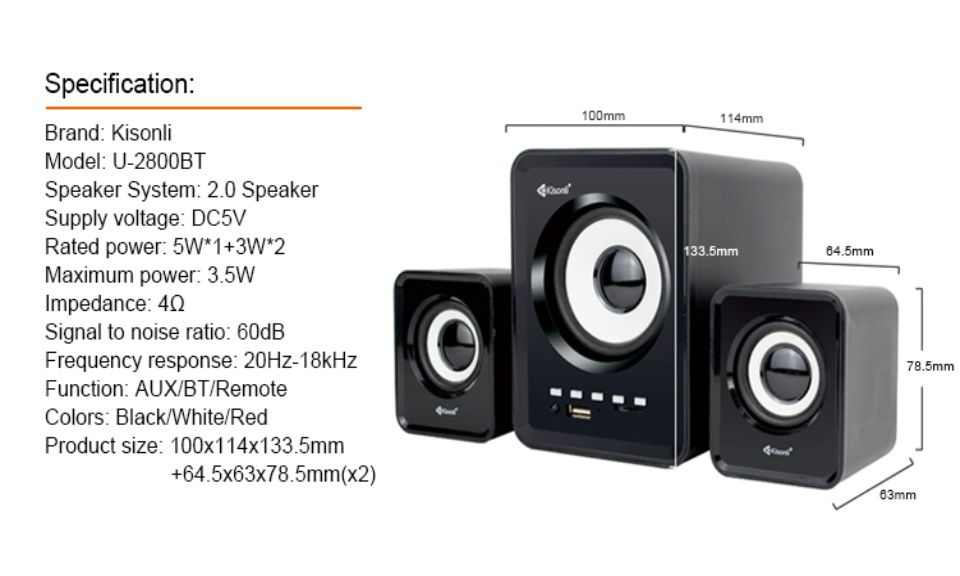 Kisonli U-2900 USB Speaker.For Computers, For Televisions, For Smartphones or Tablets, For Music Players