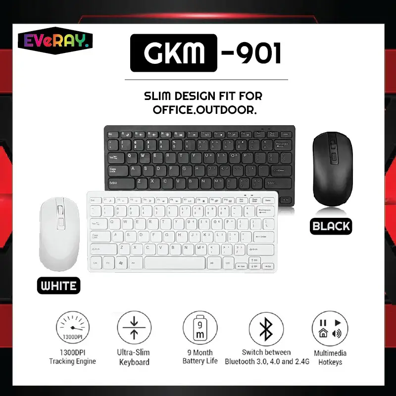Universal Brand New Mini Wireless Keyboard & Mouse Combo – GKM901.the convenience of wireless technology, the GKM901 offers a comprehensive package that meets various requirements.
