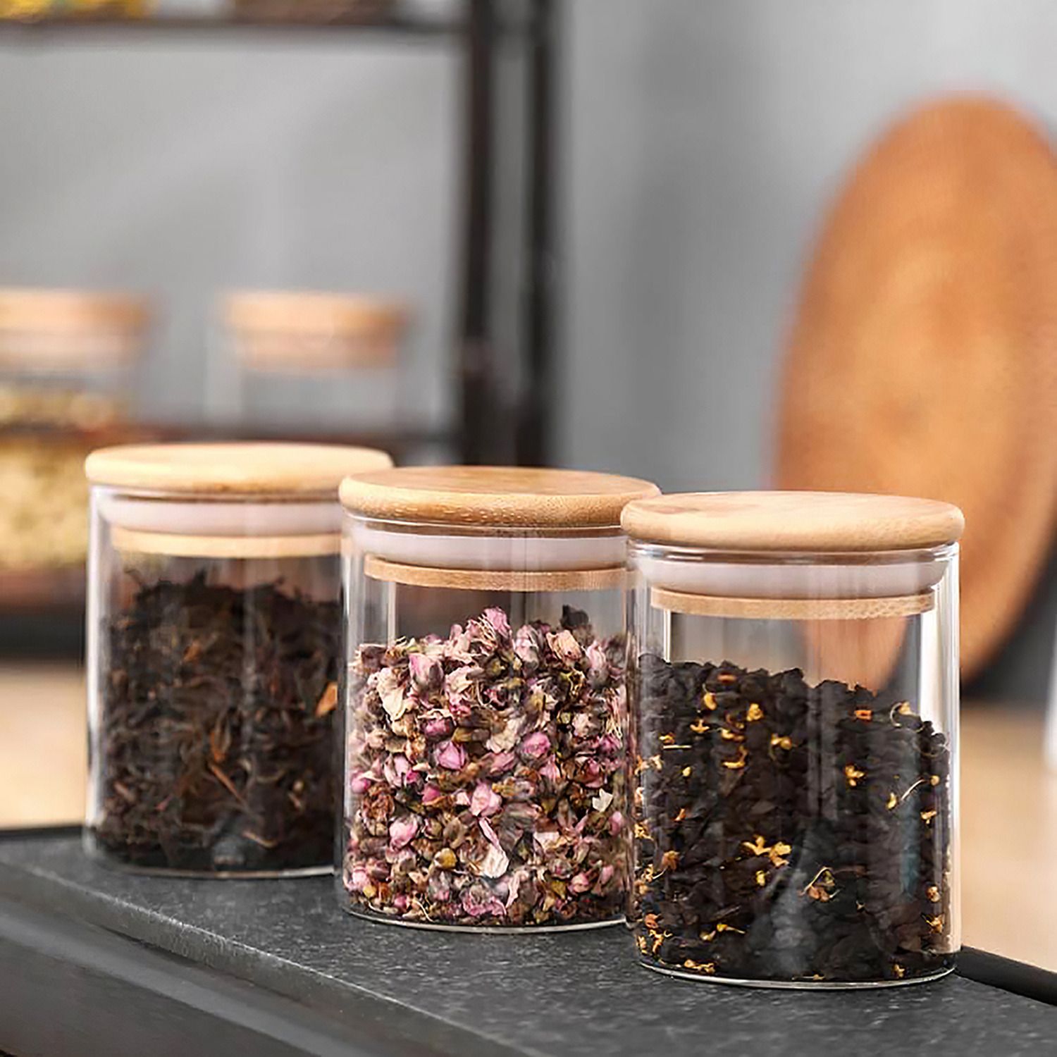 12pcs Round Glass Spice Jar Set with Bamboo Lid 200ml Airtight Containers for Kitchen Storage Seasoning Herbs and Spices jars are perfect for storing a wide range of spices, herbs, seasonings.