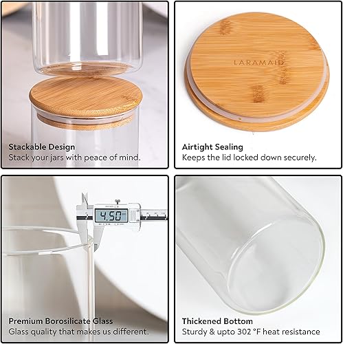12pcs Round Glass Spice Jar Set with Bamboo Lid 200ml Airtight Containers for Kitchen Storage Seasoning Herbs and Spices jars are perfect for storing a wide range of spices, herbs, seasonings.