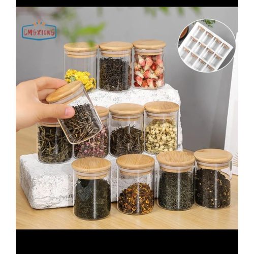 12pcs Round Glass Spice Jar Set with Bamboo Lid 200ml Airtight Containers for Kitchen Storage Seasoning Herbs and Spices jars are perfect for storing a wide range of spices, herbs, seasonings.