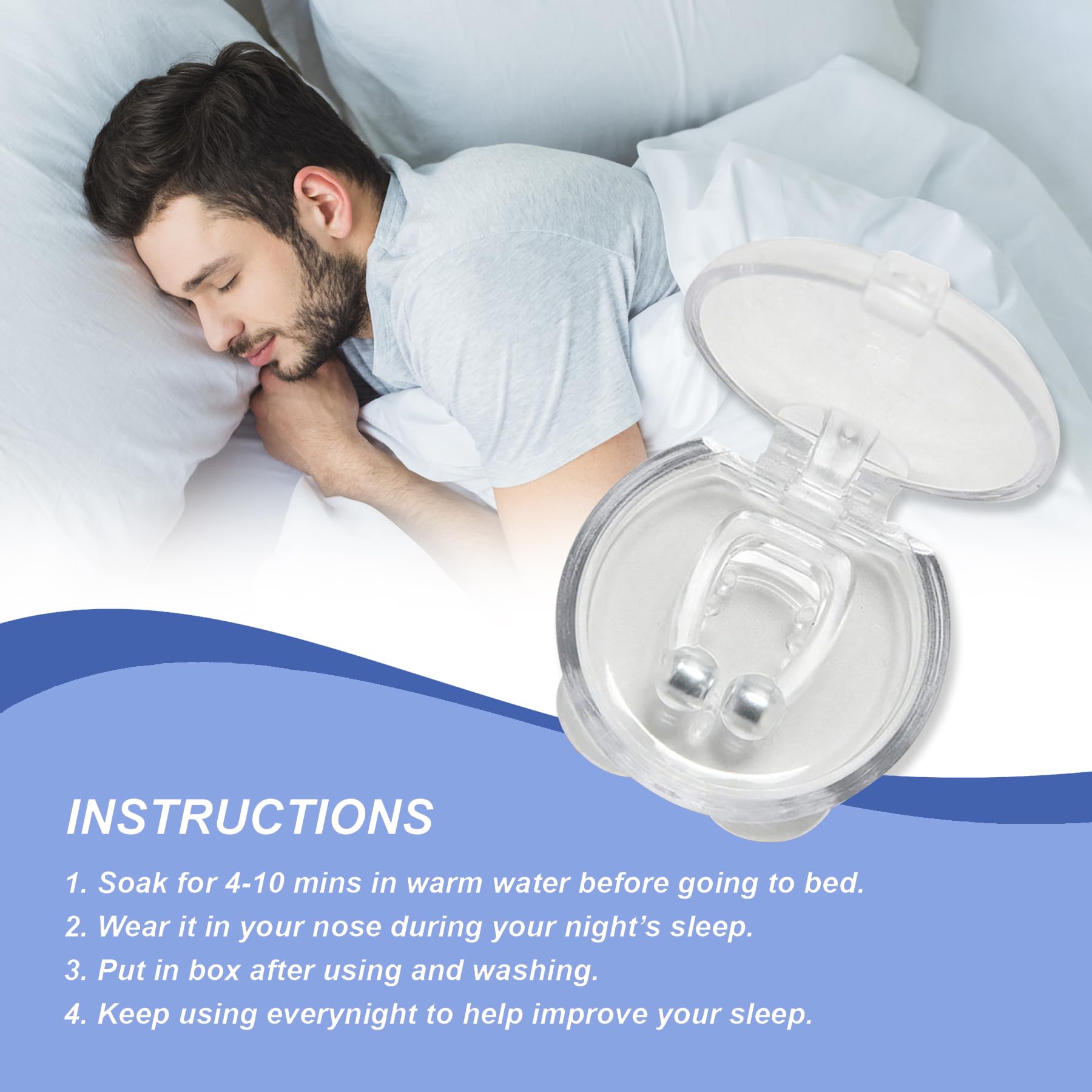 3 PCS Snoring Stop Silicone Magnetic Anti Snore Nose Clip Device is designed to maximize airflow through the nasal passage ways.Applicable to any shape of nostrils., EFFECTIVE AND REUSABLE.