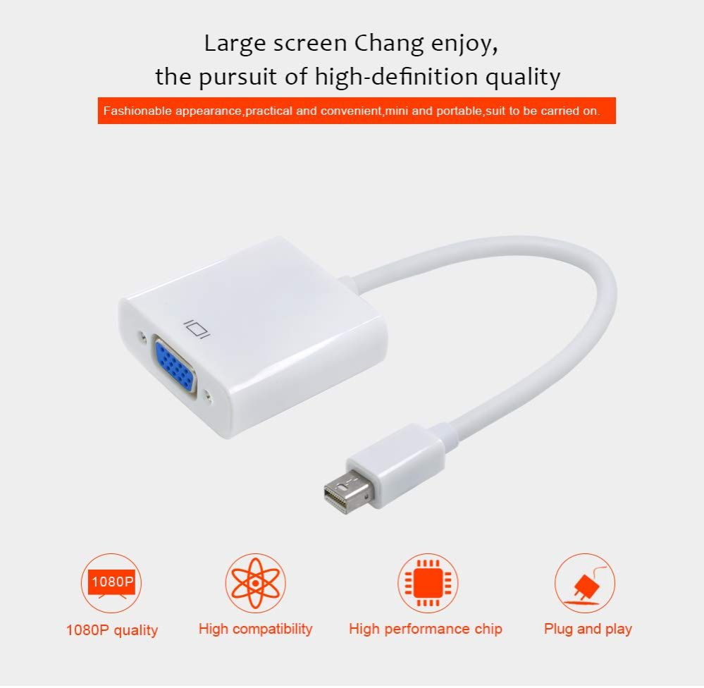 MacBook Air Pro Thunderbolt Mini DisplayPort Display Port Mini DP To VGA Cable Adapter 1080P For HDTV Monitoris compatible with mini display to VGA ports as well as Thunderbolt 1 and Thunderbolt 2 I/O