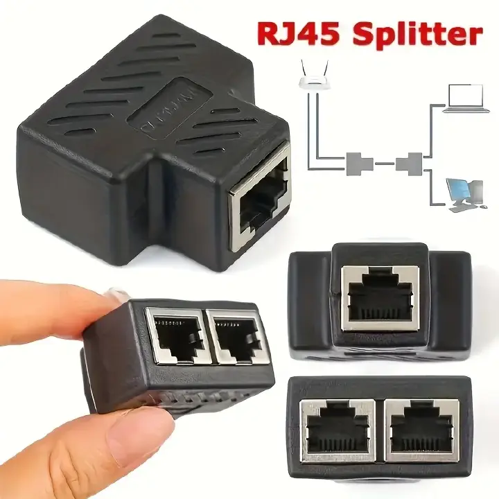 Practical Rj45 Splitter Adapter Port Cat5/6 Lan Ethernet Cable High Performance 1 To 2 Ways Dual Female Switching Onleny to allow two devices to surf the Internet simultaneously.