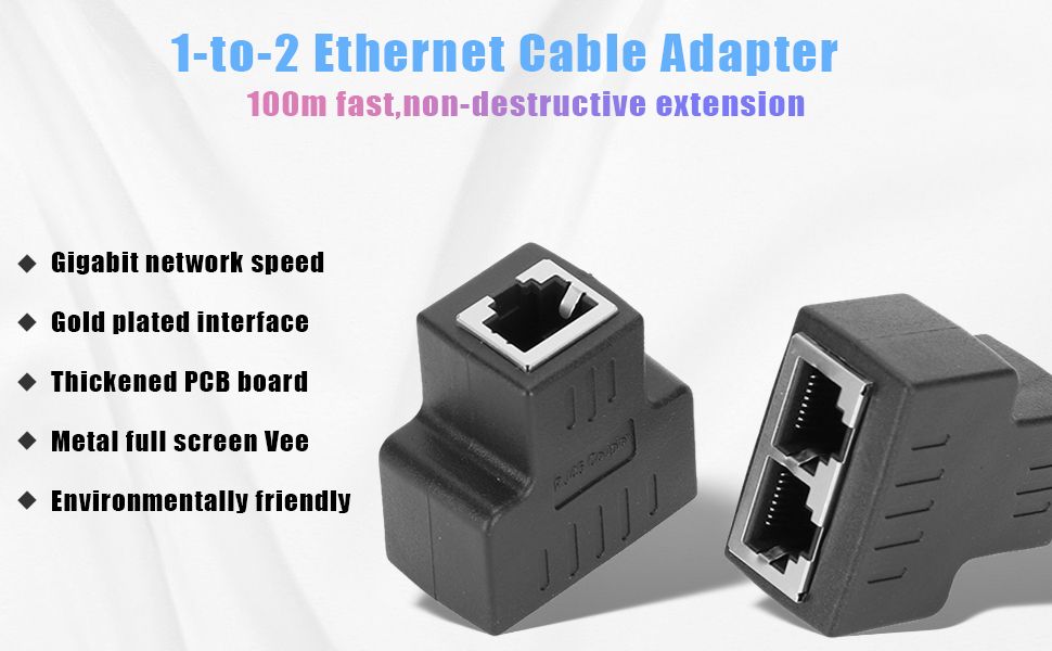 Practical Rj45 Splitter Adapter Port Cat5/6 Lan Ethernet Cable High Performance 1 To 2 Ways Dual Female Switching Onleny to allow two devices to surf the Internet simultaneously.